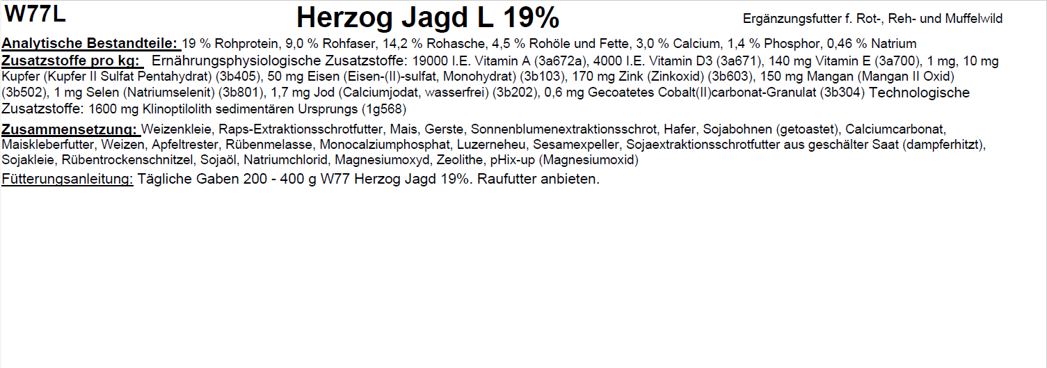 W 77 L Müsli Herzog Jagd L 19%, 25kg
