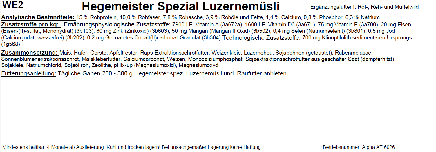 WE 2 Hegemeister Spezial Luzernemüsli, 20kg