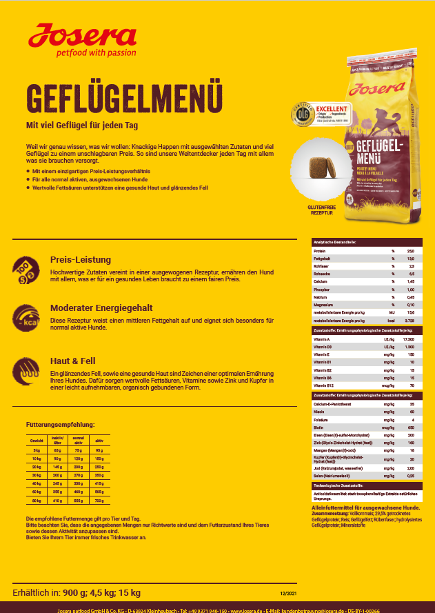 Josera Geflügelmenü, 900g