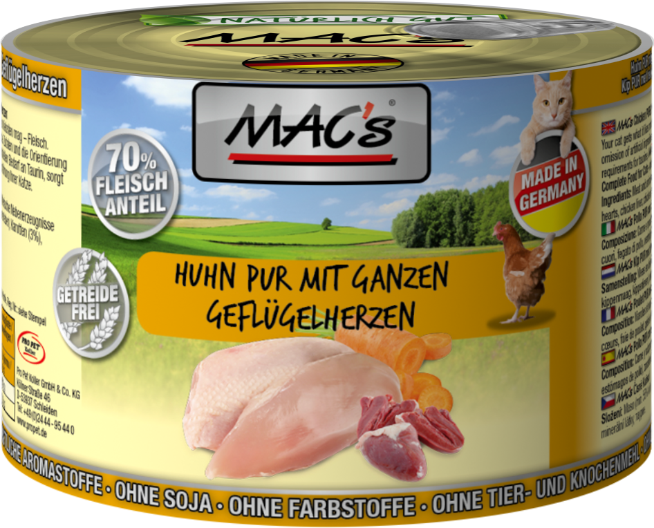 MAC´s Huhn pur mit ganzen Geflügelherzen, 200g