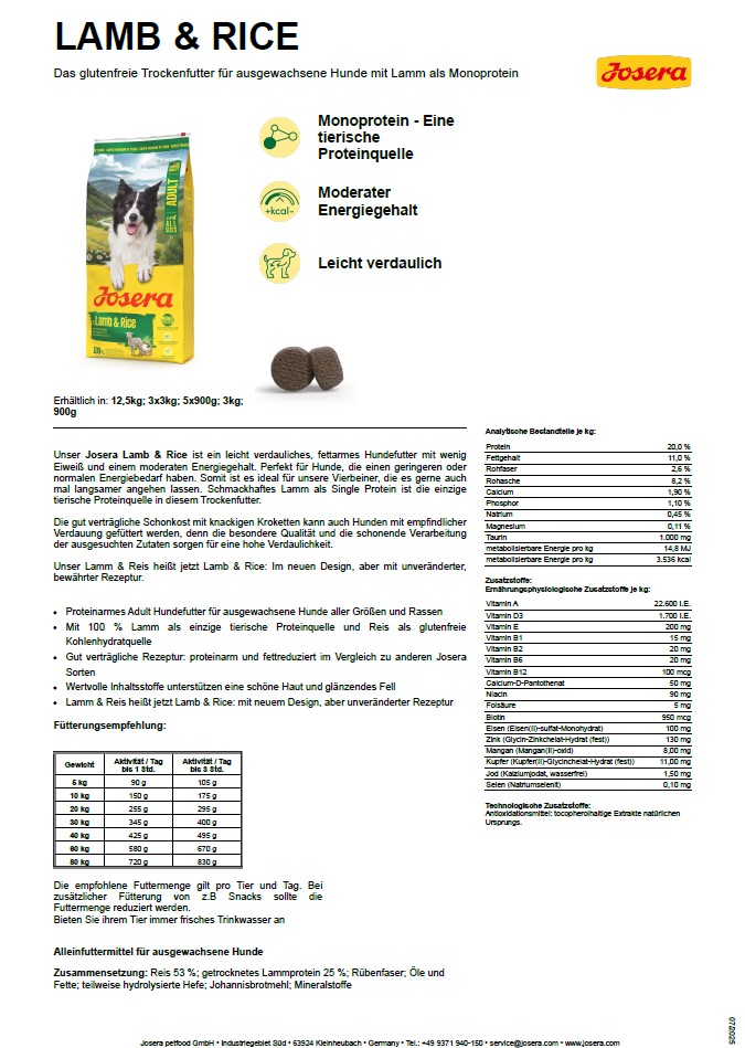 Josera Lamb & Reis (vorher Lamm & Reis), 900g