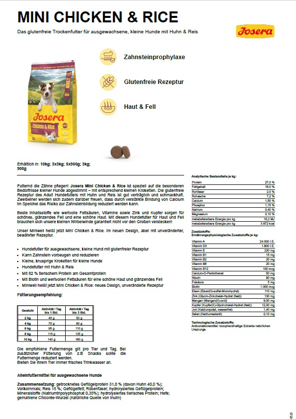 Josera Mini Chicken & Rice, 900g