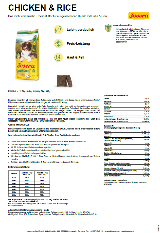 Josera Chicken Rice, 12,5 kg