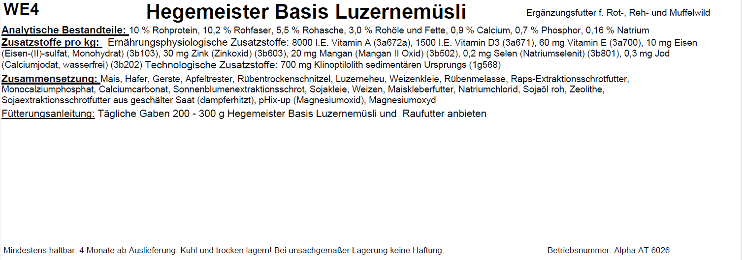 WE4 Hegemeister Basis Luzerne, 20kg