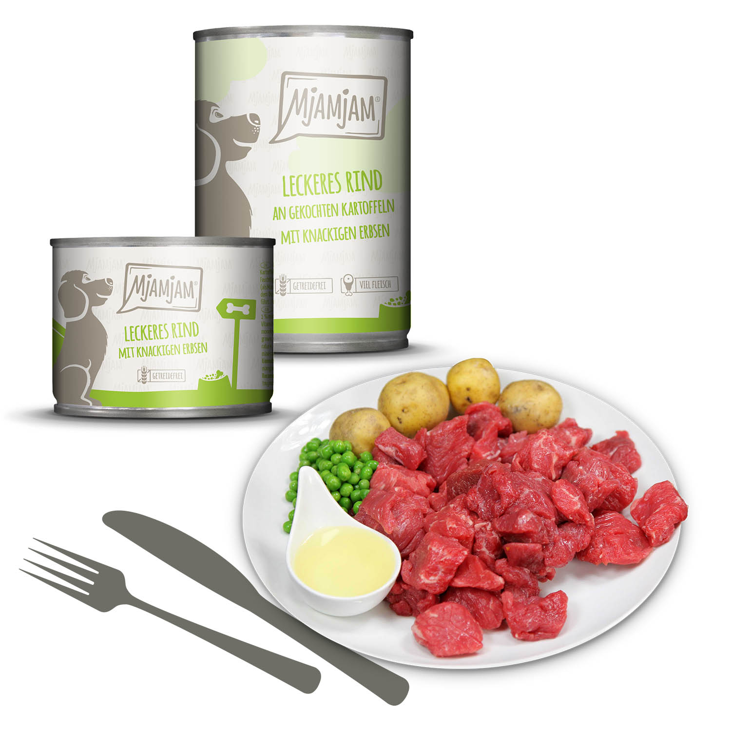 MjAMjAM leckeres Rind an gekochten Kartoffeln mit knackigen Erbsen, 200g