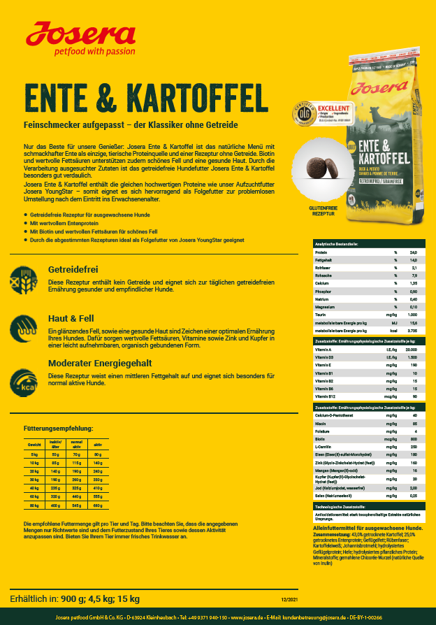 Josera Ente & Kartoffel, 12,5kg